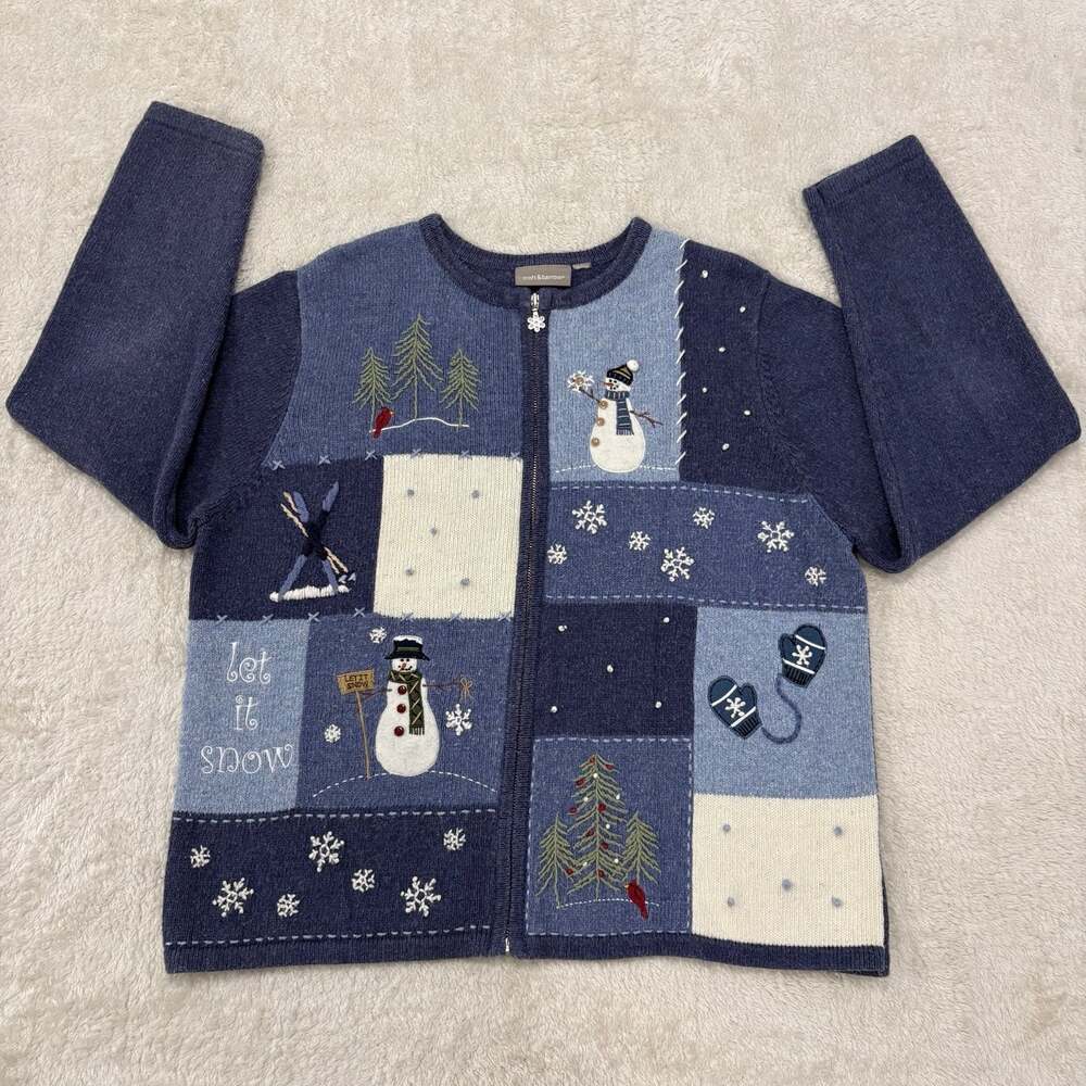 Croft & Barrow Womens Approx XL Snowman Christmas Cardigan Grandmacore